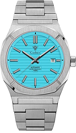 CADISEN Taucheruhr Retro Luxus Saphir Japan NH35A Deutsche Designer Herren Automatik Mechanische Uhren 10Bar Wasserdicht Leuchtend, Hell, blau