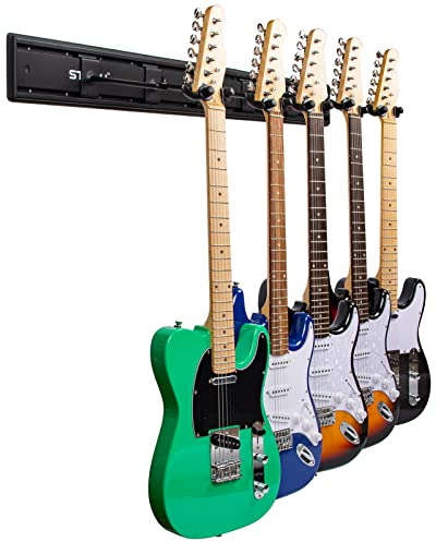 STRICH Gitarrenhalter Für die Wand, Gitarrenhalter Wand für 5 Gitarren, Starker Aluminium-Metall-Gitarrenhalter, Verstellbares Gitarren-Display-Set, SMH-05A