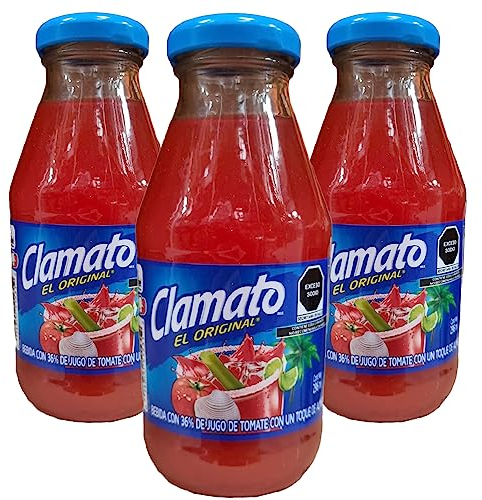 Clamato Bottle 296ml (Pack 3) / Mexican Tomato Juice, Tomato Mixer Drink for Alcoholic Beverages, Cocktails