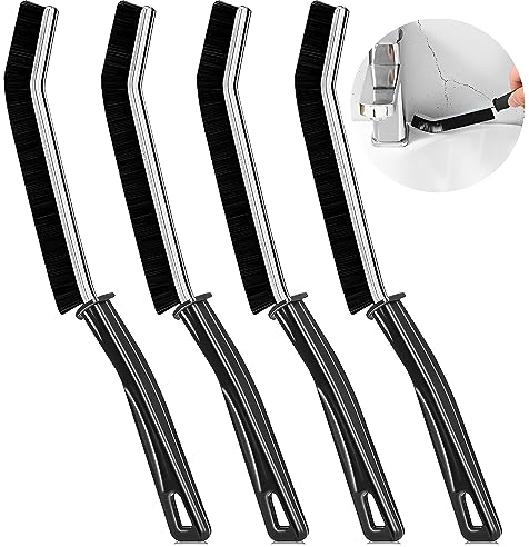 4pcs Multifunctional Crevice Brush Tool, Hard Bristle Cleaner Brush, Long Handle Narrow Crevice Cleaning Tool for Tiny Window Door Track Bathroom Home Kitchen Tile (Black)