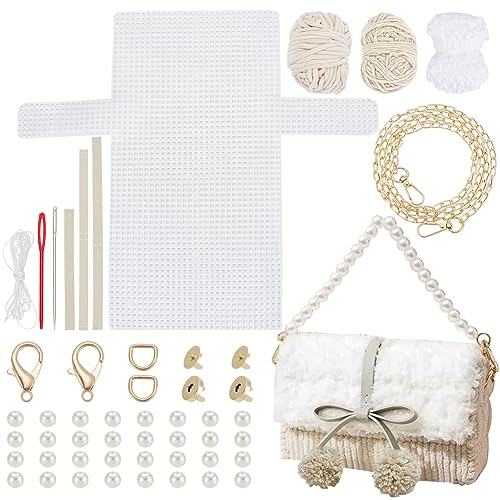 WADORN DIY Stricken & Häkeln Handtaschen Kit, Mesh Kunststoff Leinwand Kit für Umhängetaschen, Crossbags, Stickprojekte, Leinen