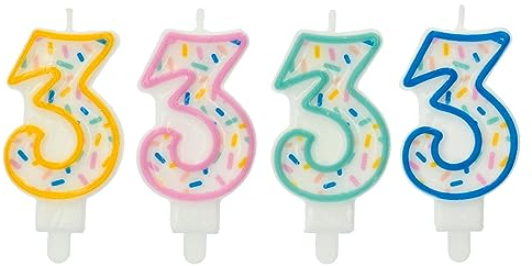 Folat 24173 Bougie Numéro - Bougie Sprinkles Chiffre 3 Assorti - 9 cm - Bougies de Gâteau pour la décoration de D'anniversaire, Anniversaire, Anniversaires de Mariage, Gâteau de Mariage