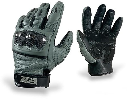 TLA NOX Guantes moto cuero, protección nudillos contra impactos, homologados CE, 2XS-5XL hombre y mujer. Guantes scooter, pantalla táctil, puño corto, verano, entretiempo, transpirables(Gris, XL)