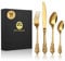 BEWOS 16 Piece Gold Palace Cutlery Set, Premium Stainless Steel Cutlery, Embossed Design Handles, Family and Banquet Knife and Fork Sets, Stunning Polished & Gift Wrapped, Dishwasher Safe