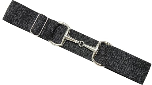 Septan Reitgürtel mit Schnalle, Reitpferd, dehnbar, Damen/Herren, elastischer Reitgürtel für Reithosen, 3,8 cm glitzernde schwarze silberne Trensenschnalle, Adjusts 20-37 inch waist. Belt width 2
