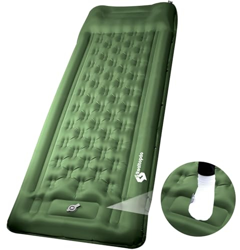 Realtopdo Camping Isomatte Selbstaufblasend, Ultraleicht Isomatte, Aufblasbare Isomatte, Luftmatratze Camping Matratze mit Fußpumpe und Kissen, Kleines Packmass Campingmatte für Outdoor