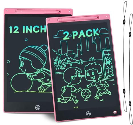 DCV 12 Inch LCD Writing Board, 2 Pack Colorful Drawing Tablet with Lock&Delete Function, Doodle Scribbler Pad Learning Educational Toys for Kids Age 2-9 Year Old Girls Boys- Pink