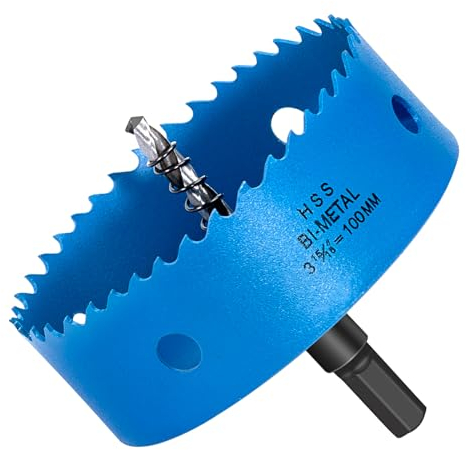 HYCHIKA Lochsäge 100mm, Lochmesser Lochbohrer aus HSS M42 Bi-Metall für Holz, Weich Metall und Kunststoff (Rigipsplatten und Trockenbau), mit Trennbar Bohrer und Inbusschlüssel