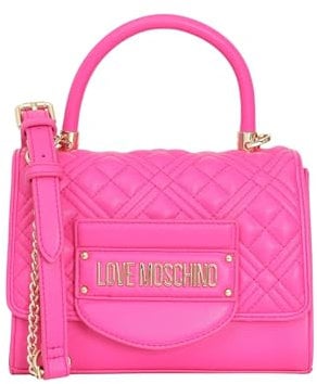 Love Moschino Borsa fucsia da donna QUILTED a mano con lettering metallo dorato UNI