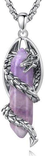 EUDORA Harmony Ball Drachen Kette für Damen Herren mit Amethyst, Vintage Drachen Amethyst Halskette Anhänger, Amulett Energie Schmuck Geschenk für Frauen Herren Vater Mutter, Kette 20Zoll +24Zoll