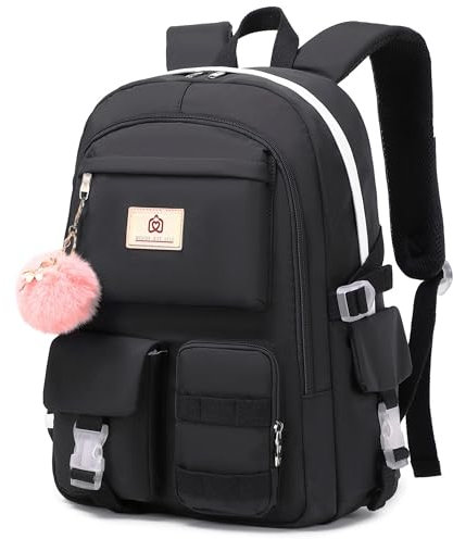 KIDNUO Rucksack für Mädchen, Laptop-Rucksäcke, 39,6 cm (15,6 Zoll), niedlich, Büchertasche, Diebstahlschutz, Grundschultasche, Tagesrucksack, Schwarz, Large, SC