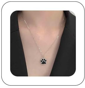 Dervivea Boho Katze Hund Pfote Halskette Schwarz Hund Pfote Anhänger Halskette Emaille Pfote Drucken Halskette Silber Niedlichen Pfote Choker Halskette Minimalistischen Tier Pfote Drucken Halskette