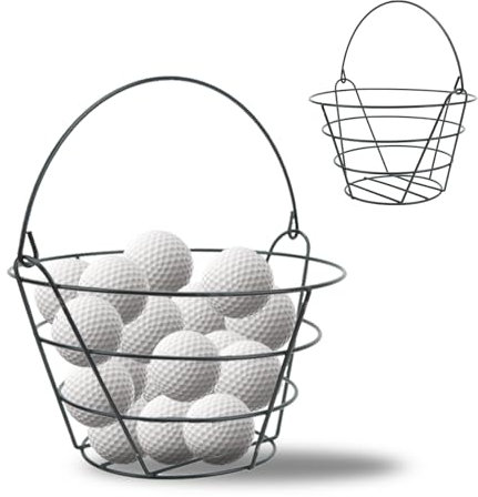 Golf Ball Metal Range Basket Golfball Container with Handle, Holds Contain 50 Balls, Golf Ball Storage Basket for Schools, Golf Courses, Country Clubs, Driving Ranges (S 40cm /