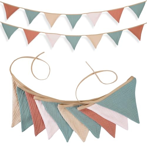 Atuoxing Wimpelkette Outdoor, 2,6 Meter Doppelseitig Wimpelkette Girlande Stoff mit 10Stk Stoff Wimpeln, für Kinderzimmer, Drinnen & Draußen Party (A)