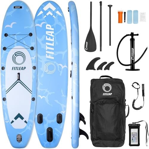 Fitleap Premium Stand Up Paddle Board aufblasbar - SUP Board Set mit Hochdruckpumpe, verstellbarem Paddel und Rucksack - Ideal für Anfänger und Profis - Perfekt für Yoga, Surfen und Wassersport