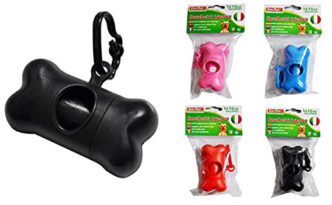 Dispenser a Forma di Osso con 15 Sacchetti Igienici per Cani, Clip per Guinzaglio, Sacchetti Grandi 30x23cm, Colori Assortiti, Kit Portatile per Passeggiate e Pulizia