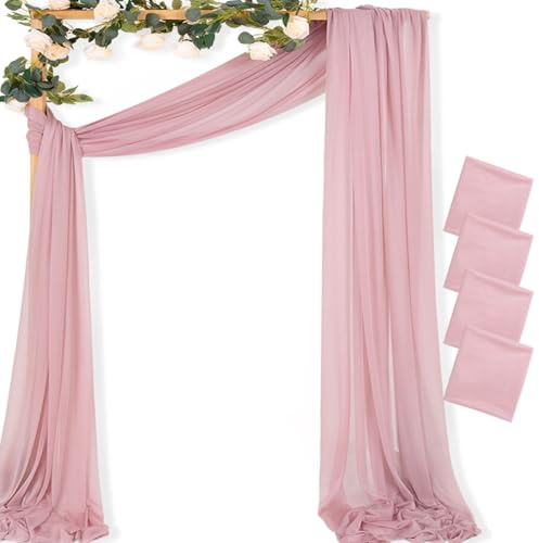 MLMC Dusty Rose Wedding Arch Draping Fabric 4 Panels 29 x 20 FT Extra Long Gauze Drapes Sheer Backdrop Curtains 6.6 Yards Outdoor Drapery Panels for Wedding Ceremony Party Ceiling Decoration