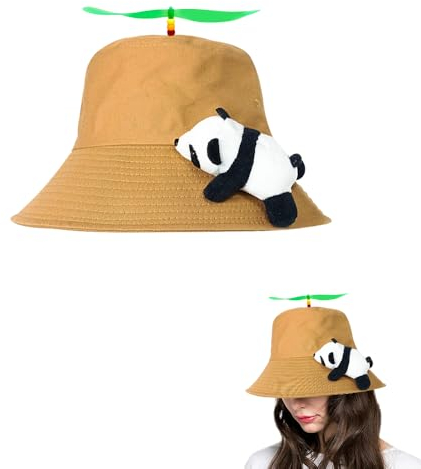 SIEBOLD Propeller mütze,Helikopter Cap,Propeller hut,Lustige mützen mit Panda,faschings party hüte mit Nachts Fluoreszierende Propeller Geeignet für Erwachsene(braun)