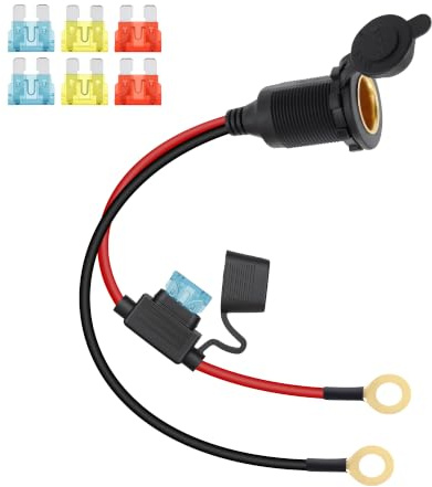 RIIEYOCA Câble de Rallonge pour Prise Allume-Cigarette 12V/24V, Prise Allume-Cigarette Femelle vers Borne à Anneau en O avec Couvercle étanche et Fusible 20A pour Voitures, Bateaux, etc.(0,5M)