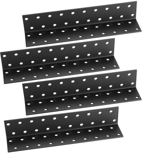 4 Pcs Black Metal Angle Brackets for Wood - Corner Brackets for Raised Garden Bed, Fixing Repairing Jointing Furniture Shelves Cabinets, 200x40x40mm, Screws Included