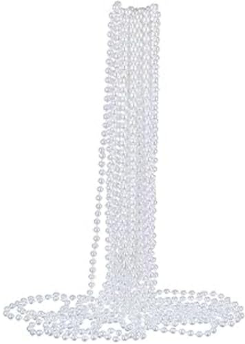 6 Pack de Colliers de Perles Fausses Costume - Colliers Longs en Perles Fausses Blanc pour Fêtes en Plastique pour Enfants, Filles, Femmes - 1920s Mariage, Douche de Mariage, Thé, Anniversaire