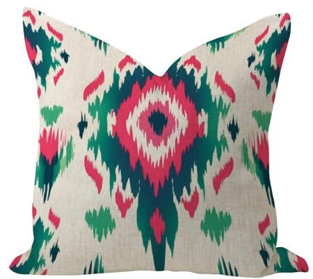 WSDESDEC Bequemer Überwurf-Kissenbezug, abstrakter Ikat-Stil, moderner Kissenbezug, Akzente, Chinoiserie, traditionelle, orientalische Dekoration, quadratisch, Leinen, für Zelt, Bett, Büro, 40,6 x