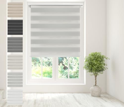 Caecus Day Night Zebra Roller Blind Light Grey 210cm x 160cm
