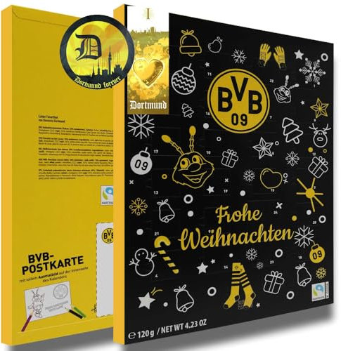 Borussia Dortmund Adventskalender 120 g Schoko Kalender - Plus Aufkleber Forever + Lesezeichen I Love Dortmund