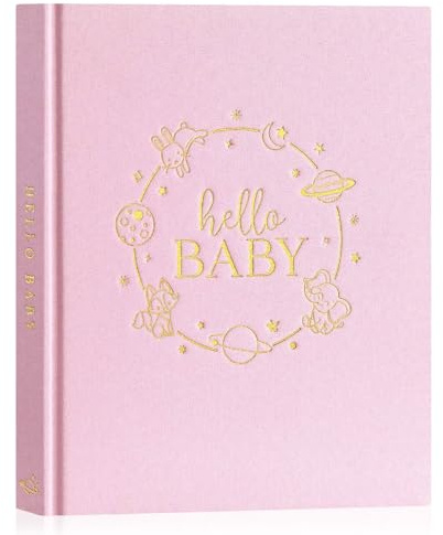 Lanpn Baby Erstes 5 Jahr Babytagebuch für Mädchen Junge - Leinen Hardcover Baby Tagebuch zum Eintragen Babybuch 154 Seiten für neue Eltern - Baby Erinnerungsbuch Album Geschenk, Englisch, Rosa