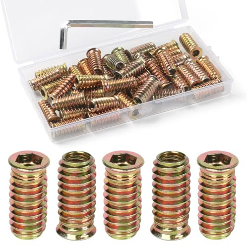 FOMGIIN Insert Fileté Bois M6 x 20mm, 40 Pièces Insert à Vis, Écrous à Visser, Inserts D'écrou Borgne Ecrou Hexagonal, Douille Filetée Visser Metal Zinc Intérieur Manchons, pour Meubles en Bois