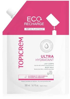 Topicrem - Eco Recharge Ultra Hydratant, Lait Corps - Hydrate 48h, Relipide, Protège la Peau - Texture Onctueuse - Crème Hydratante pour Peaux Sensibles, Fabrication Française - 500 ml - recharge