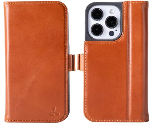 Snakehive Leather Wallet for iPhone 15 Pro - Real Leather Wallet Phone Case with Viewing Stand and Card Holder - Flip Folio Cover with Card Slots (Tan)
