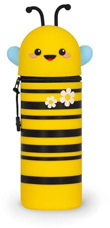 Legami - Kawaii Federmäppchen für die Schule 2 in 1 aus weichem Silikon, Bee-Thema, Stifthalter für den Tisch, Reißverschluss, Stifte Buntstifte, Filzstifte, H 21,5 cm