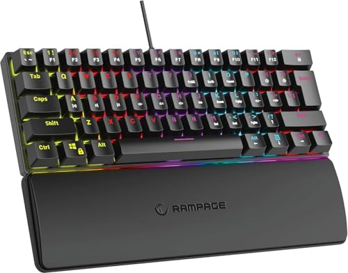 Rampage Plower K60 - Teclado mecánico para juegos, 62 teclas, interruptores OUTEMU, retroiluminación LED, antifantasma, cable USB de 1,5 m, diseño compacto del 60%, compatible con Windows y Mac, negro