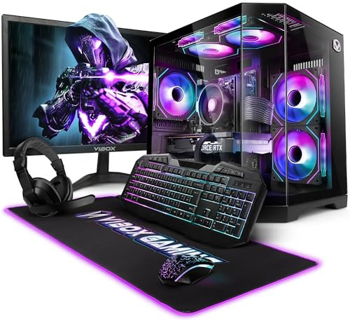 Vibox Gaming PC Set Komplett • Monitor 23 Zoll • AMD Ryzen 5 5500 4,2GHz • Nvidia RTX 5060 8GB • 16GB RAM • 1TB NVMe SSD • Windows 11 • WLAN • Schwarz
