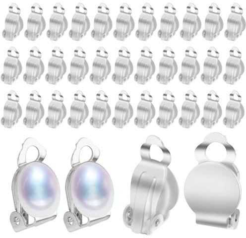 JEYORZY 50 pcs Clip sur la Boucle d'oreille, Clips d'oreille en Acier Inoxydable - Attaches sans-perçage en argent Acier Inoxydable pour Transformer Les Boucles d'oreilles, pour créations de Bijoux