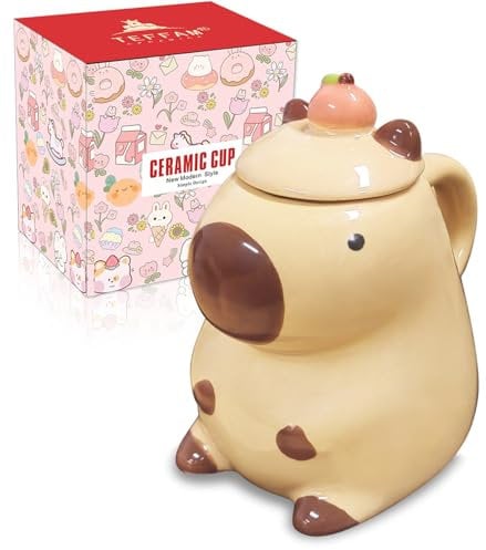 Capybara Gifts for Women Funny Coffee Mugs Unique Birthday Gift for Women Her Girls Kawaii Tea Cups Novelty Friendship Christmas Daughter Gifts Ceramic Autumn Mug with Lid Cute Capybara Stuff Decor