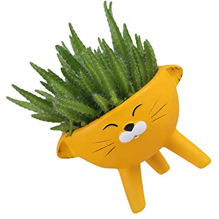 HEMOTON 1pezzi Da in Forma Gatto Per Piante e Cactus Decorativo Piante Colore Giallo Per Ufficio Scrivania Libreria