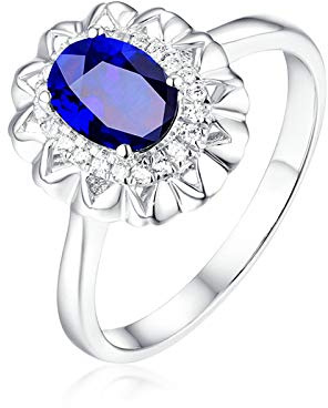 Stfery 18 Karat Weißgold Ring Damen, Eheringe mit Saphir in Ovalschliff, Diamantring Echt Gold Schmuck, Gr.65 (20.7)