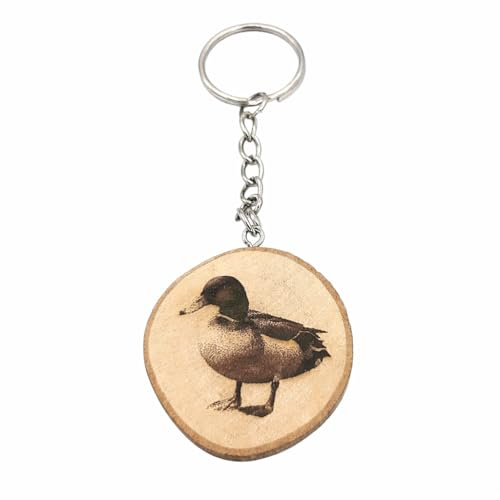 Promotech Stockente Schlüsselanhänger aus Holz – Handgefertigter, lasergravierte Holz-Enten Anhänger – Naturdesign Geschenkidee für Tierliebhaber, Männer & Frauen