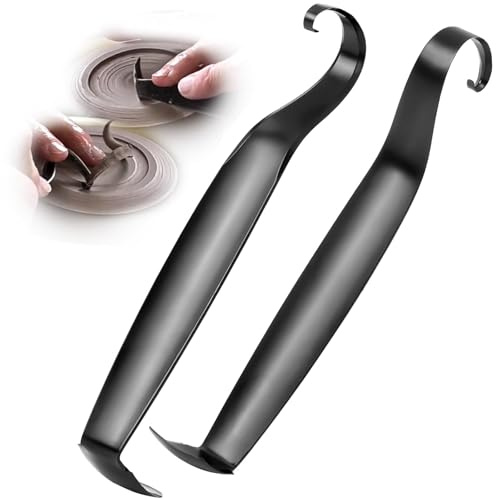 Utensile Doppio per Ceramica per la Rifinitura al Tornio, Testa Tagliente a Pala a 3 Lame e Teste Larghe/Strette per Levigatura in Acciaio al Carbonio, Scultura in Argilla e Lavorazione Ceramica
