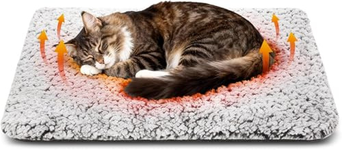 Self Heating Cat Bed 70x50cm, Detachable Self-Warming Pet Blanket, Washable Heated Pet Blanket Dog Bed Pad, Non-Slip Warming Pet Pad without Electricity for Indoor and Outdoor, Garden, Sofa, Gray, M