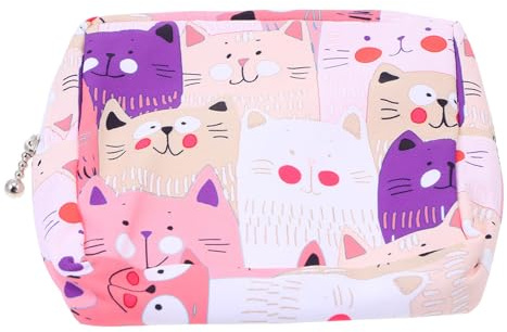 SECFOU Bolsa Multifuncional de Almacenamiento Toallas Sanitarias de Algodón Tamaño Pequeño Color Rosa Diseño de Gato Portátil y Ligera Adecuado para Viaje