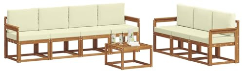 vidaXL Outdoor-Sofagarnitur mit Kissen 8 pcs Natur und Creme, Modernes Outdoor-Sofa, Garten-Ecksofa, Langlebige Lounge für die Terrasse, Komfort-Set zum Entspannen