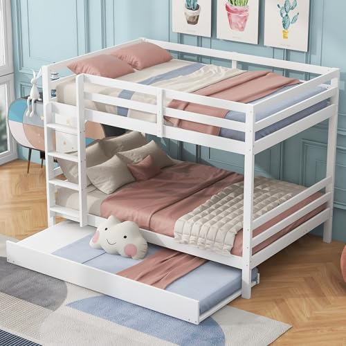 LZPUOUI Etagenbett 140x200cm Weiß ist EIN multifunktionales Bunk Bed sowie Bettgestell und Jugendbett als Geschwisterbett aus Kiefer massiv mit Ausziehbett und Treppe Fuer Moderne Apartments