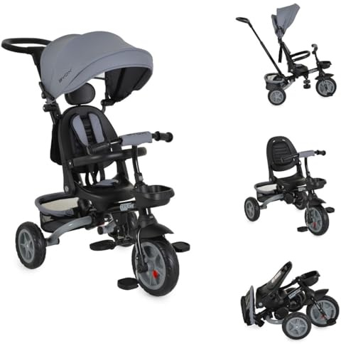 Byox Tricycle Explore 3 in 1 Dreirad umkehrbarer Sitz Schiebegriff Körbe Pedale dunkelgrau