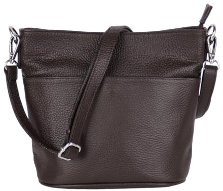 MIRROSI Damen Umhängetasche, Crossbody Bag, Echtleder I Made in Italy (1 Tasche 1 oder 2 Gurt(e)), 24x18x12cm (BXHXT) Mittelgroß (Basic Version (mit 1 Ledergurt): Coffee)