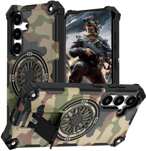 Ysnzaq Magnetische Hülle für Samsung Galaxy A57 SHZ Militärgrün | Camouflage Schutzhülle mit Ständer, Dekompressions Gyro Robuste, Stoßfeste Kratzfest Handyhülle für Samsung Galaxy A57
