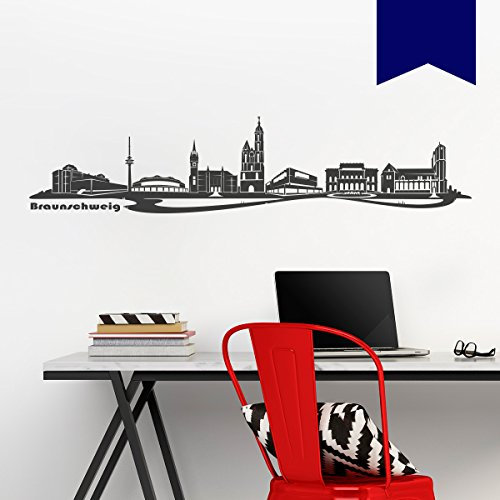 WANDKINGS Wandtattoo Skyline Braunschweig (mit Sehenswürdigkeiten und Wahrzeichen der Stadt) 185 x 42 cm dunkelblau - erhältlich in 33 Farben