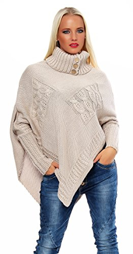 Mississhop Poncho Strick Sweatshirt Pullover Umhang Überwurf 30-01 Beige